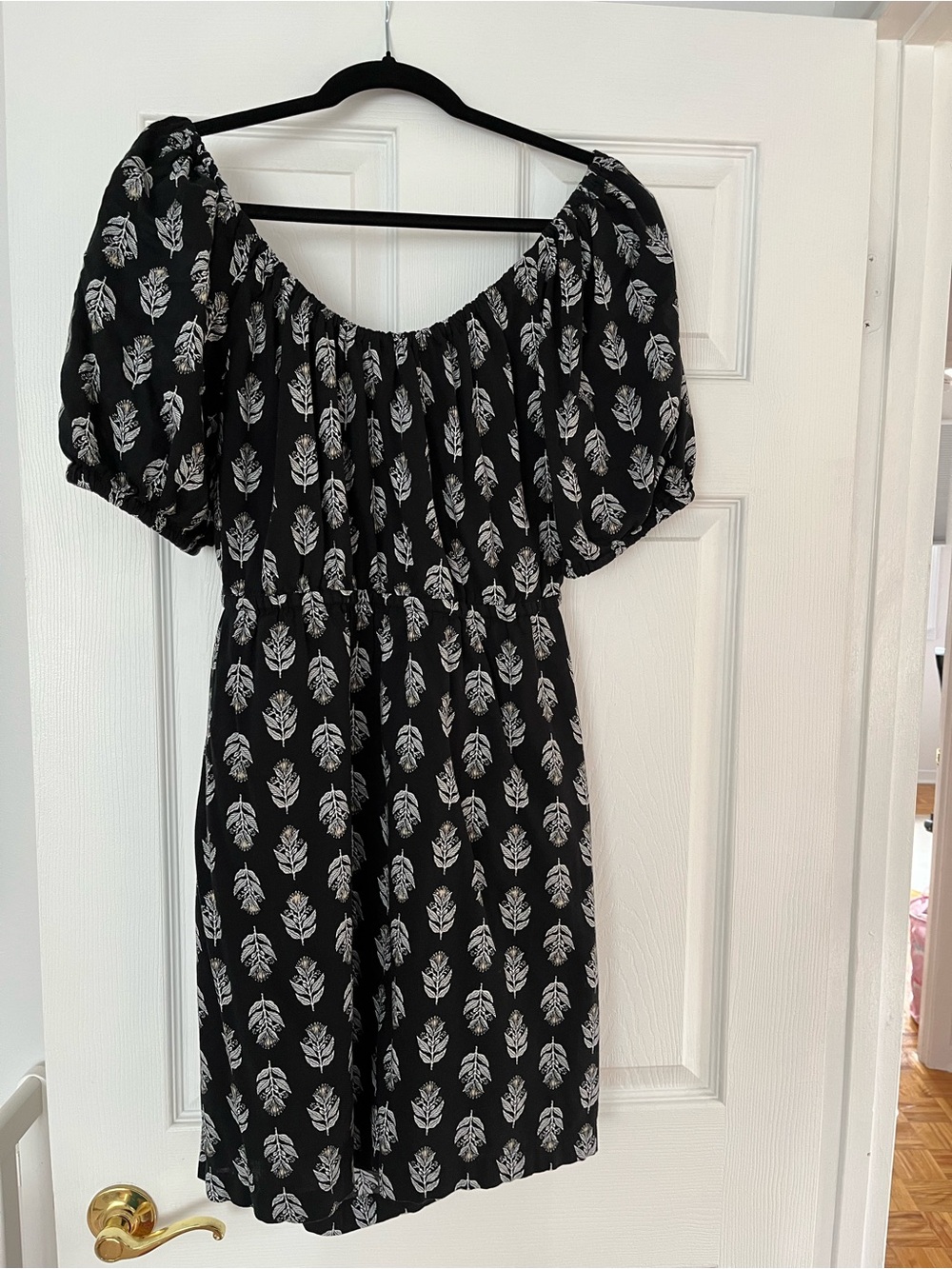 Old Navy Black Dress with White Leaf Print